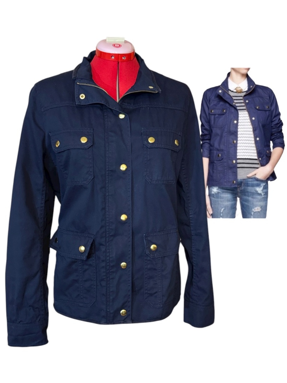 J. Crew Navy Relaxed Boyfriend Field Jacket Size Medium